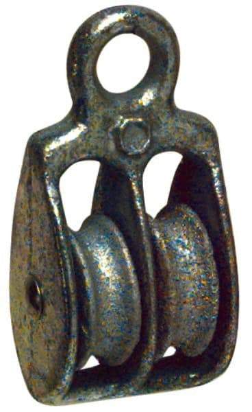 Value Collection - Rigid Eye Double Sheave Pulley - Sheave, 1 Inch Outside Diameter, Fibrous Rope, 1/4 Inch Diameter, Malleable Iron, Galvanized Finish - Makers Industrial Supply