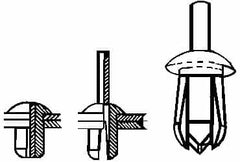 Made in USA - Round Head Nylon Push Mount Blind Rivet - Nylon Mandrel, 0.093" to 0.35" Grip, 0.38" Head Diam, 0.187" Max Hole Diam, 0.45" Length Under Head, 1/8" Body Diam - Makers Industrial Supply