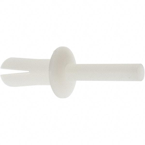 Made in USA - Truss Head Nylon Push Mount Blind Rivet - Nylon Mandrel, 0.281" to 1/2" Grip, 0.468" Head Diam, 1/4" Max Hole Diam, 0.62" Length Under Head, 0.15" Body Diam - Makers Industrial Supply