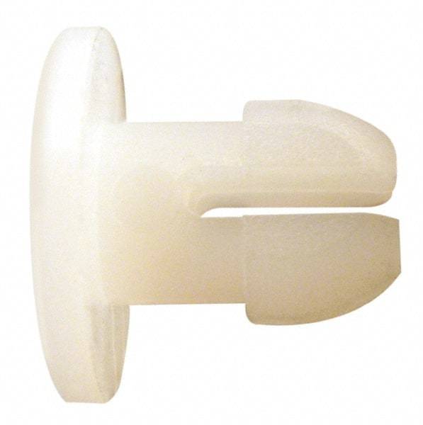 Made in USA - 1/8" to 1/8" Hole Diam, 0.2" OAL, Split Shank, Nylon Panel Rivet - 0.16" Length Under Head, 0.08" Material Thickness, 15/64" Head Diam - Makers Industrial Supply