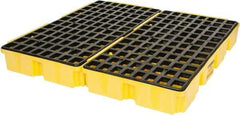 Eagle - 30 Gal Sump, 10,000 Lb Capacity, 4 Drum, Polyethylene Platform - 51-1/2" Long x 51-1/2" Wide x 6-1/2" High, Yellow, Liftable Fork, Low Profile, Vertical, 2 x 2 Drum Configuration - Makers Industrial Supply