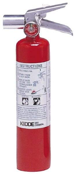 Kidde - 2.5 Lb, 2-B:C Rated, Halotron Fire Extinguisher - 3" Diam x 14.87" High, 100 psi, 10' Discharge in 9 sec, Steel Cylinder - Makers Industrial Supply