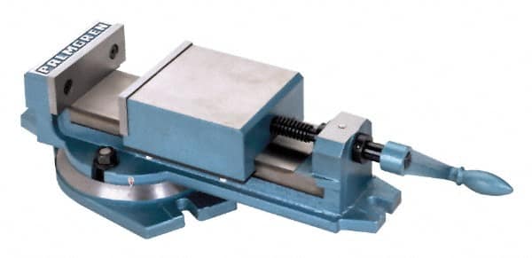 Palmgren - 6" Jaw Width, 6" Jaw Opening Capacity, Horizontal Swivel Machine Vise - Manual Operation, 1 Station, 20-1/8" Long x 2" Deep, 2-1/8" Jaw Height - Makers Industrial Supply