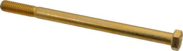 Made in USA - 3/8-16 UNC, 5-1/2" Length Under Head Hex Head Cap Screw - Partially Threaded, Grade 8 Alloy Steel, Zinc Yellow Dichromate Finish, 9/16" Hex - Makers Industrial Supply