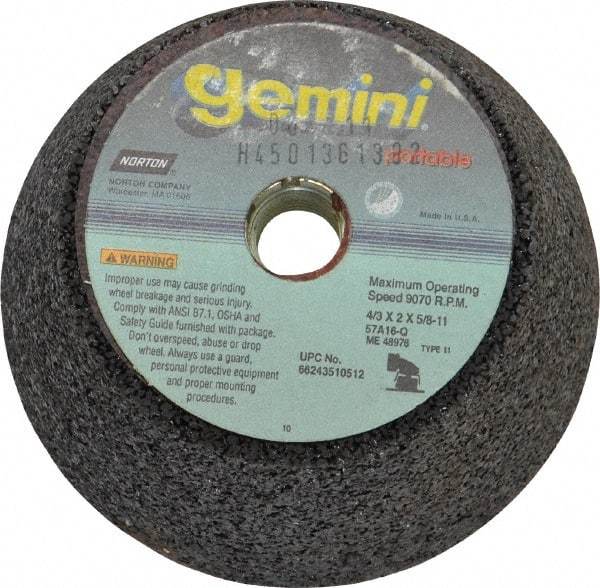 Norton - 4" Diam, 2" Overall Thickness, 16 Grit, Type 11 Tool & Cutter Grinding Wheel - Very Coarse Grade, Aluminum Oxide, Q Hardness, 9,070 RPM - Makers Industrial Supply