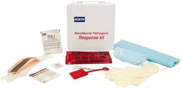 North - 17 Piece, 1 Person, Bloodborne Pathogen Kit - 9-1/2" Wide x 2-5/8" Deep x 9-1/2" High, Plastic Case - Makers Industrial Supply