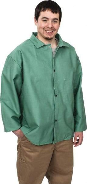 Steel Grip - Size 2XL Welding & Flame Resistant/Retardant Jacket - Green, Cotton, Snaps Closure, 52 to 54" Chest - Makers Industrial Supply