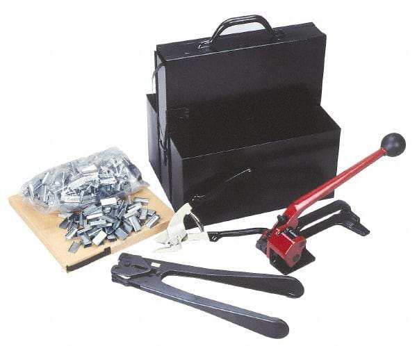 Value Collection - 200 Inch Long x 1/2 Inch Wide, Strapping Kit - Contains 2 Coils, 500 Seals, Steel Strap Cutter, Sealing Tool, Tensioner and Heavy Duty Reusable Dispenser - Makers Industrial Supply