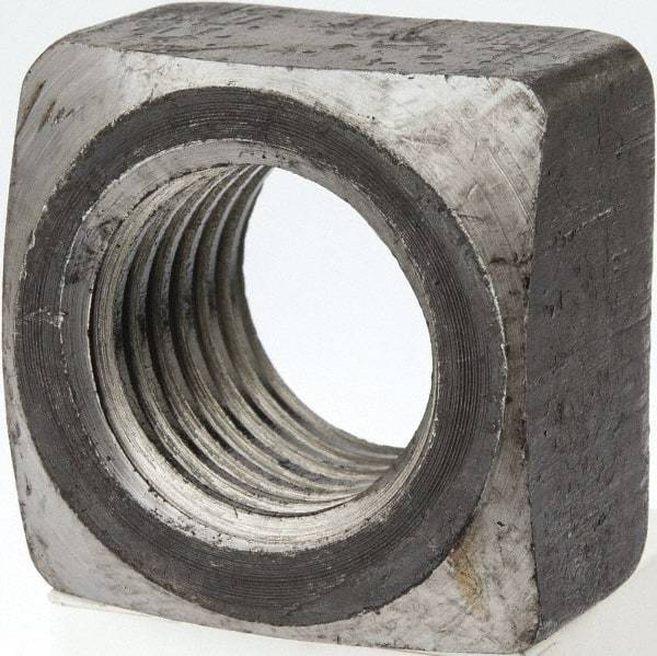 Value Collection - 1-1/8-7 Steel Square Nut - Uncoated, 1-11/16" Square Width x 1" Overall Height - Makers Industrial Supply