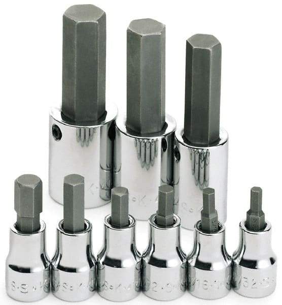 SK - 9 Piece 3/8 & 1/2" Drive Inch Hex Bit Socket Set - 5/32 to 5/8" Hex - Makers Industrial Supply