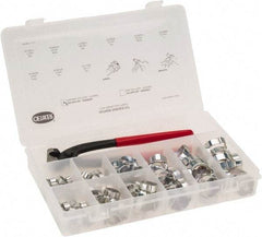 Oetiker - 124 Piece, 5/16 to 1" Diam, 2-Ear Service Clamp Kit - 123 Clamps & 1 Standard Jaw Pincers - Makers Industrial Supply