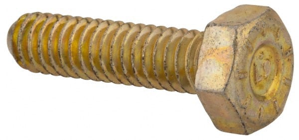 Hex Head Cap Screw: 1/4-20 x 1″, Grade L9 Steel, Zinc Yellow Dichromate Finish Fully Threaded