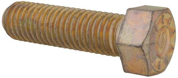 Made in USA - 9/16-12 UNC, 2" Length Under Head Hex Head Cap Screw - Fully Threaded, Grade L9 Alloy Steel, Zinc Yellow Dichromate Finish, 13/16" Hex - Makers Industrial Supply