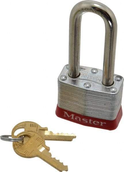 Master Lock - Keyed Alike Retaining Key Conductive Lockout Padlock - 2" Shackle Clearance, 9/32" Shackle Diam, 1-1/4" Body Height x 1-9/16" Body Width, Red, 4 Pins - Makers Industrial Supply