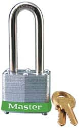 Master Lock - Keyed Alike Retaining Key Conductive Lockout Padlock - 2" Shackle Clearance, 9/32" Shackle Diam, 1-1/4" Body Height x 1-9/16" Body Width, Green, 4 Pins - Makers Industrial Supply