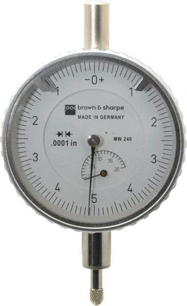 TESA Brown & Sharpe - 0.2" Range, 0-5-0 Dial Reading, 0.0001" Graduation Dial Drop Indicator - 2-1/4" Dial, 0.01" Range per Revolution, Revolution Counter - Makers Industrial Supply