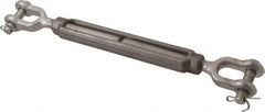 Made in USA - 2,200 Lb Load Limit, 1/2" Thread Diam, 6" Take Up, Stainless Steel Jaw & Jaw Turnbuckle - 7-1/2" Body Length, 3/4" Neck Length, 13" Closed Length - Makers Industrial Supply