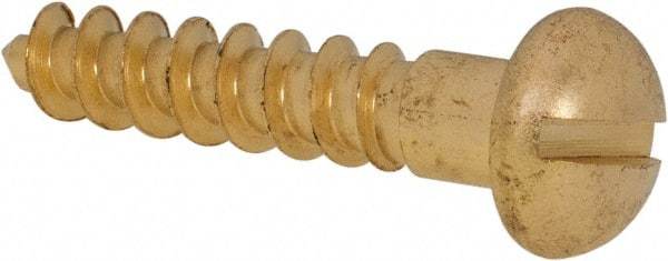 Value Collection - #14, 1-1/4" OAL, Slotted Drive, Flat Head Wood Screw - ASME B18.6.1, Brass - Makers Industrial Supply