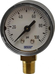 Wika - 1-1/2" Dial, 1/8 Thread, 0-100 Scale Range, Pressure Gauge - Lower Connection Mount, Accurate to 3-2-3% of Scale - Makers Industrial Supply