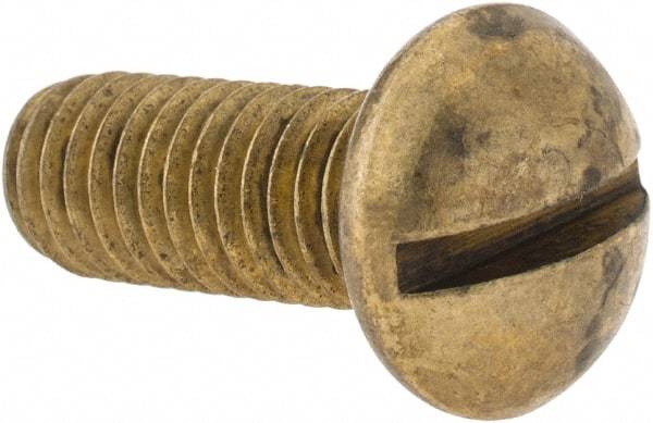 Made in USA - 3/8-16 UNC, 1" Length Under Head Slotted Drive Machine Screw - Round Head, Brass, Uncoated, Without Washer - Makers Industrial Supply