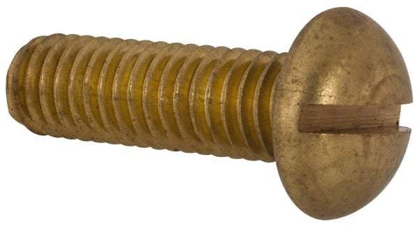 Made in USA - 3/8-16 UNC, 1-1/4" Length Under Head Slotted Drive Machine Screw - Round Head, Brass, Uncoated, Without Washer - Makers Industrial Supply