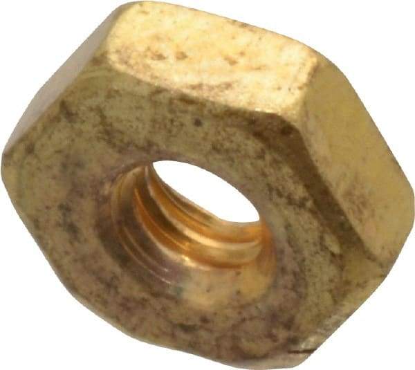 Value Collection - #4-40 UNC Brass Right Hand Machine Screw Hex Nut - 1/4" Across Flats, 3/32" High, Uncoated - Makers Industrial Supply