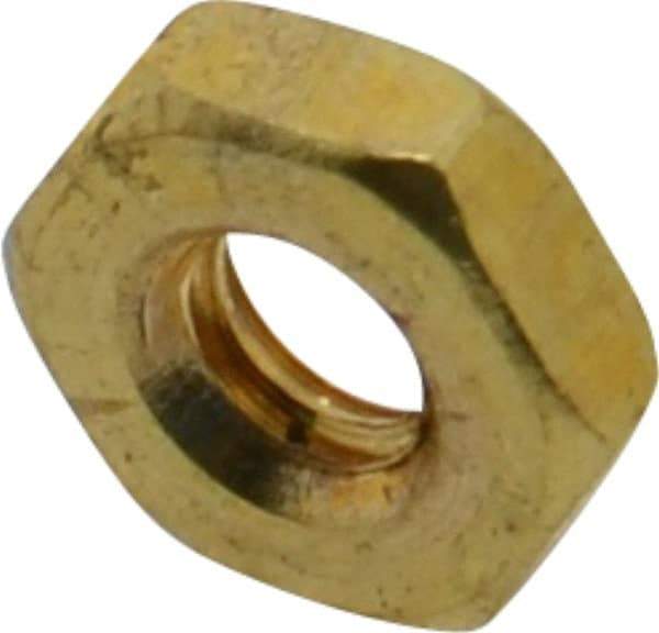 Value Collection - #10-24 UNC Brass Right Hand Machine Screw Hex Nut - 3/8" Across Flats, 1/8" High, Uncoated - Makers Industrial Supply