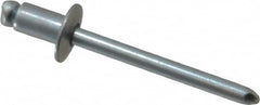 RivetKing - Size 62 Dome Head Steel Open End Blind Rivet - Steel Mandrel, 0.02" to 1/8" Grip, 3/8" Head Diam, 0.192" to 0.196" Hole Diam, 0.325" Length Under Head, 3/16" Body Diam - Makers Industrial Supply