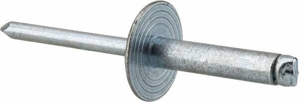 RivetKing - Size 610 Large Flange Dome Head Steel Open End Blind Rivet - Steel Mandrel, 0.501" to 5/8" Grip, 5/8" Head Diam, 0.192" to 0.196" Hole Diam, 0.825" Length Under Head, 3/16" Body Diam - Makers Industrial Supply