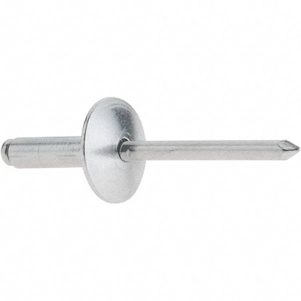 RivetKing - Size 68 Large Flange Dome Head Aluminum Open End Blind Rivet - Aluminum Mandrel, 0.376" to 1/2" Grip, 5/8" Head Diam, 0.192" to 0.196" Hole Diam, 0.7" Length Under Head, 3/16" Body Diam - Makers Industrial Supply