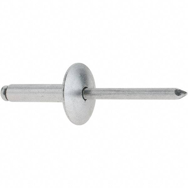 RivetKing - Size 610 Large Flange Dome Head Aluminum Open End Blind Rivet - Aluminum Mandrel, 0.501" to 5/8" Grip, 5/8" Head Diam, 0.192" to 0.196" Hole Diam, 0.825" Length Under Head, 3/16" Body Diam - Makers Industrial Supply