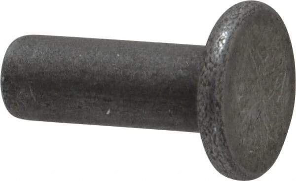 RivetKing - 3/16" Body Diam, Flat Uncoated Steel Solid Rivet - 1/2" Length Under Head - Makers Industrial Supply