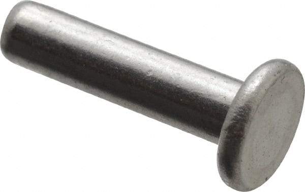 RivetKing - 1/8" Body Diam, Flat Uncoated Aluminum Solid Rivet - 1/2" Length Under Head, Grade 1100F - Makers Industrial Supply