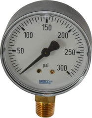 Wika - 2-1/2" Dial, 1/4 Thread, 0-300 Scale Range, Pressure Gauge - Lower Connection Mount, Accurate to 3-2-3% of Scale - Makers Industrial Supply