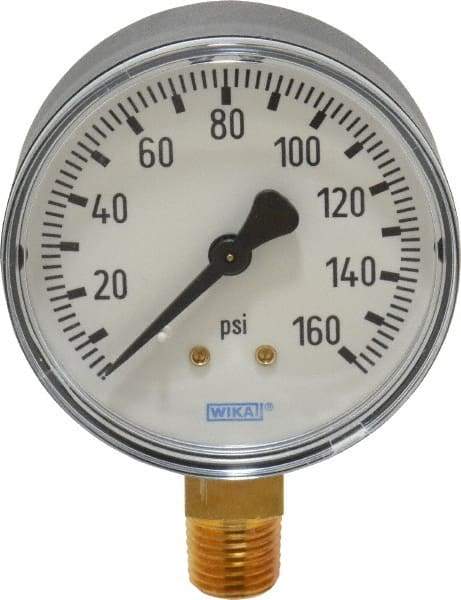 Wika - 2-1/2" Dial, 1/4 Thread, 0-160 Scale Range, Pressure Gauge - Lower Connection Mount, Accurate to 3-2-3% of Scale - Makers Industrial Supply