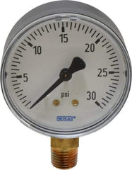 Wika - 2-1/2" Dial, 1/4 Thread, 0-30 Scale Range, Pressure Gauge - Lower Connection Mount, Accurate to 3-2-3% of Scale - Makers Industrial Supply