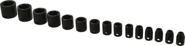 Proto - 15 Piece 3/8" Drive Impact Socket Set - 6 Points, 1/4" to 1" Range, Inch Measurement Standard - Makers Industrial Supply