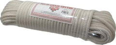 Made in USA - 100' Max Length Cotton Solid Braided Cotton Cord with Reinforced Core - 3/8" Diam, 925 Lb Capacity - Makers Industrial Supply