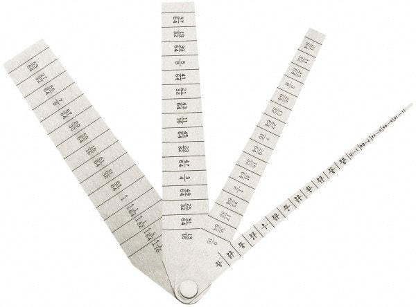 SPI - 1/16 to 1-1/16 Inch Measurement, 4 Leaf Taper Gage - 5-1/4 Inch Long x 1 Inch Wide, 1/64 Inch Graduation - Makers Industrial Supply