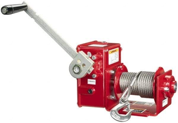 THERN - 2000/1200 Lbs. Load Limit Worm Gear Hand Winch - 13-1/2 Inches Long x 17.3 Inches High x 15.56 Inches Deep, 2,000 Lbs. Line Pull Capacity, 14 Lbs. Force to Lift 1,000 Pounds - Makers Industrial Supply