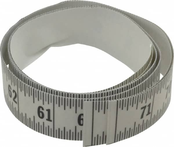 Made in USA - 6 Ft. Long x 1-1/4 Inch Wide, 1/16 Inch Graduation, Clear, Mylar Adhesive Tape Measure - Reads Right to Left, Horizontal Scale - Makers Industrial Supply