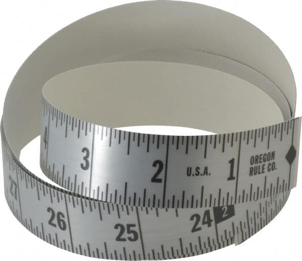 Made in USA - 18 Ft. Long x 1 Inch Wide, 1/16 Inch Graduation, Silver, Mylar Adhesive Tape Measure - Reads Right to Left, Horizontal Scale - Makers Industrial Supply