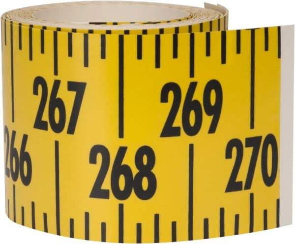 Made in USA - 22.5 Ft. Long x 3 Inch Wide, 1/4 Inch Graduation, Yellow, Mylar Adhesive Tape Measure - Reads Left to Right, Horizontal Scale - Makers Industrial Supply