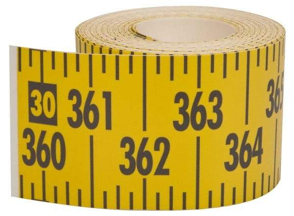 Made in USA - 60 Ft. Long x 3 Inch Wide, 1/4 Inch Graduation, Yellow, Mylar Adhesive Tape Measure - Reads Left to Right, Horizontal Scale - Makers Industrial Supply