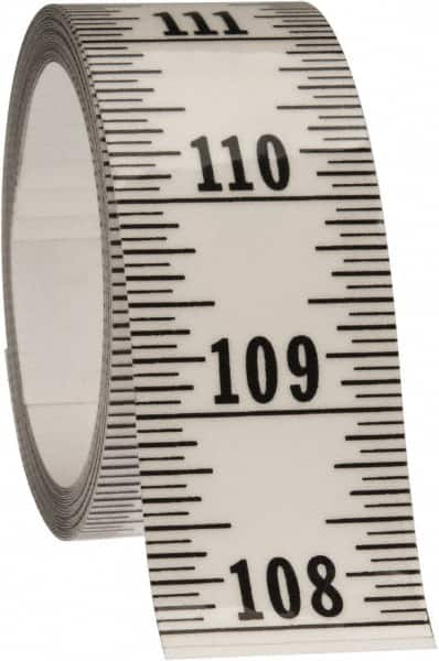 Made in USA - 12 Ft. Long x 1-1/4 Inch Wide, 1/16 Inch Graduation, Clear, Mylar Adhesive Tape Measure - Reads Bottom to Top, Vertical Rules - Makers Industrial Supply