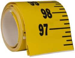 Made in USA - 12 Ft. Long x 3 Inch Wide, 1/4 Inch Graduation, Yellow, Mylar Adhesive Tape Measure - Reads Bottom to Top, Vertical Rules - Makers Industrial Supply