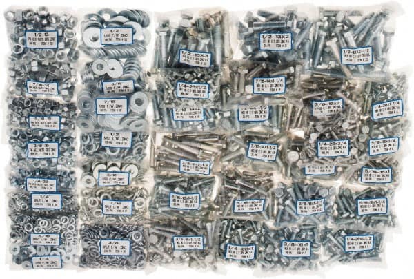 Value Collection - 2,875 Piece Steel Hex Head Cap Screw Bolt Assortment - 1/4-20 to 1/2-13 Thread, Grade 5 - Makers Industrial Supply