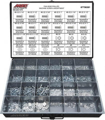 Value Collection - 1,200 Piece, #6-32 to #10-32, Steel Machine Screw Assortment - Pan Head, Phillips Drive, 1/4 to 2" Long, Grade 2 - Makers Industrial Supply