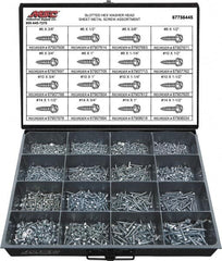 Value Collection - 1,350 Piece, #6x3/8 to #14 x 1-1/2, Steel Sheet Metal Screw Assortment - Hex Washer Head, Slotted Drive, 3/8 to 1-1/2" Long, Grade 2 - Makers Industrial Supply