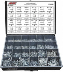 Value Collection - 2,400 Piece, #4x1/2 to #10 x 1-1/4, Steel Wood Screw Assortment - Flat Head, Slotted Drive, 1/2 to 3" Long, Grade 2 - Makers Industrial Supply